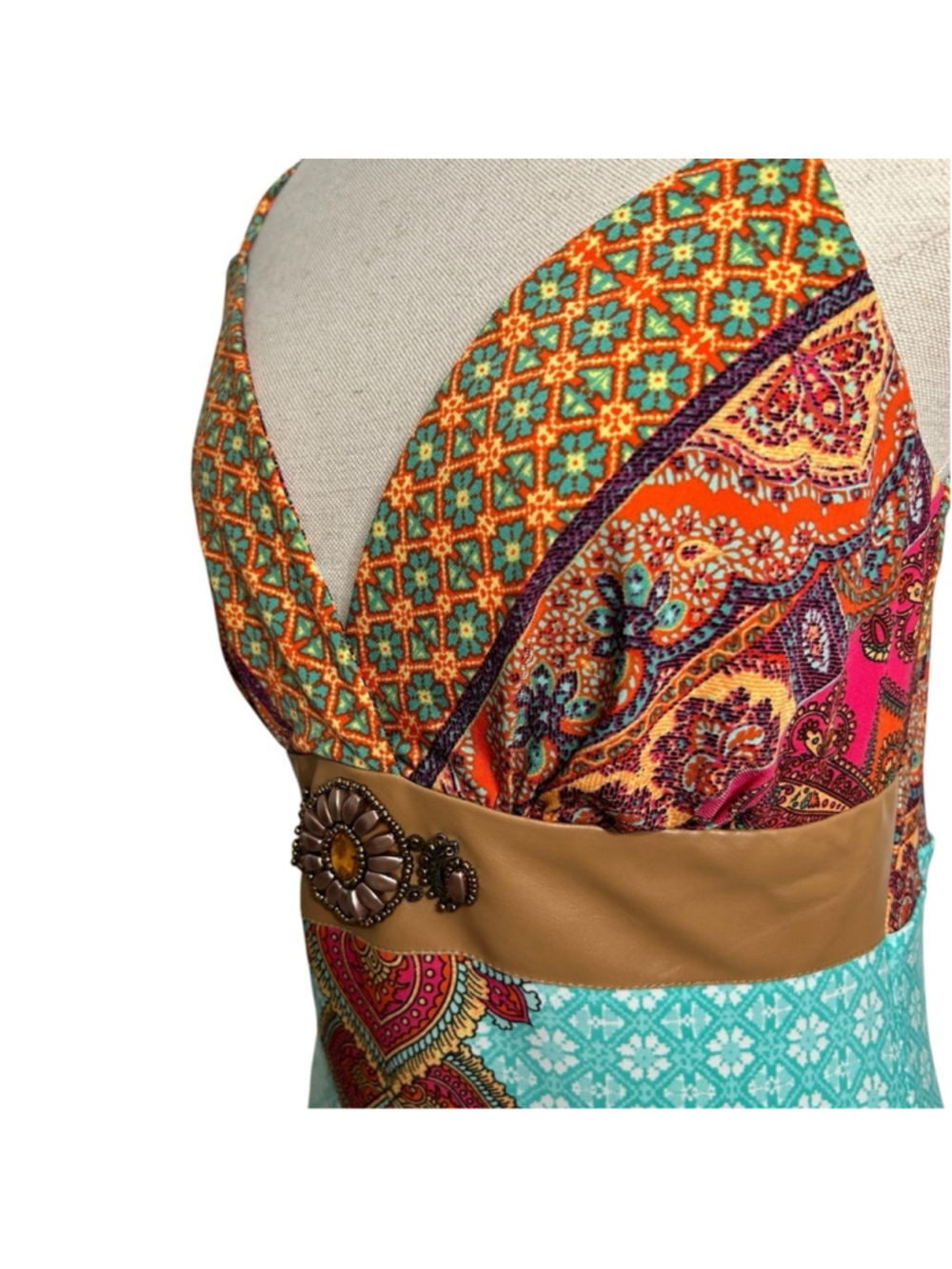 VENUS Multi Colored Floral Paisley Print Maxi Dress with Beaded Embroidery Small - Picture 12 of 13